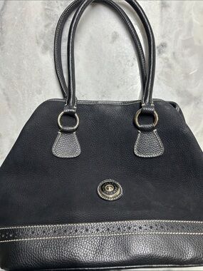 Dooney & Bourke Black Pebbled Leather & suede satchel w/gold~ made in Italy